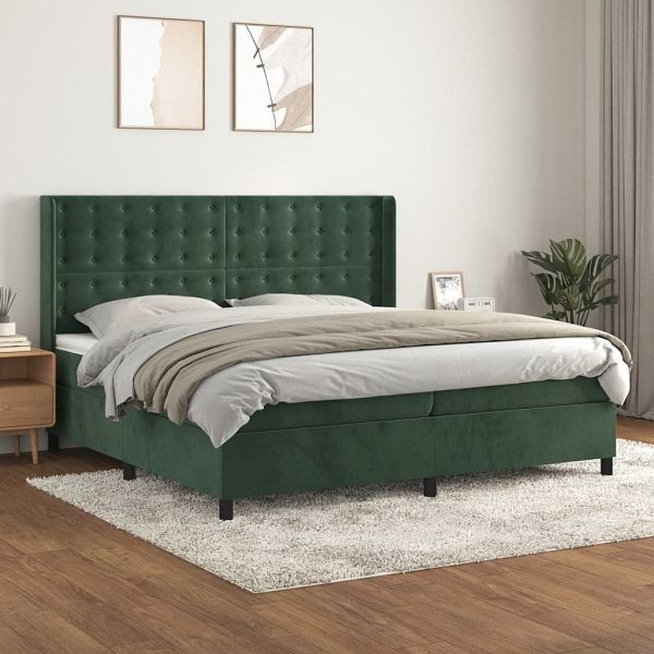 vidaXL Boxspringbett mit Matratze Dunkelgrün 200x200 cm Samt, 3132942