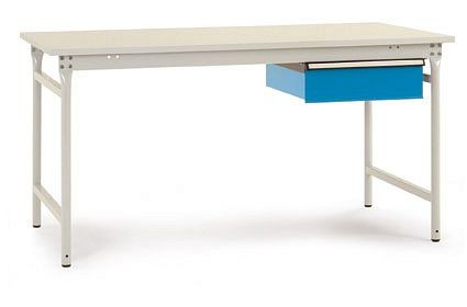 Manuflex Komplett-Beistelltisch BASIS stationär mit Kunststoff-Platte + Einzelschubfach, BxTxH: 1250 x 800 x 780 mm, lichtgrau/brillantblau, BB5247.0002