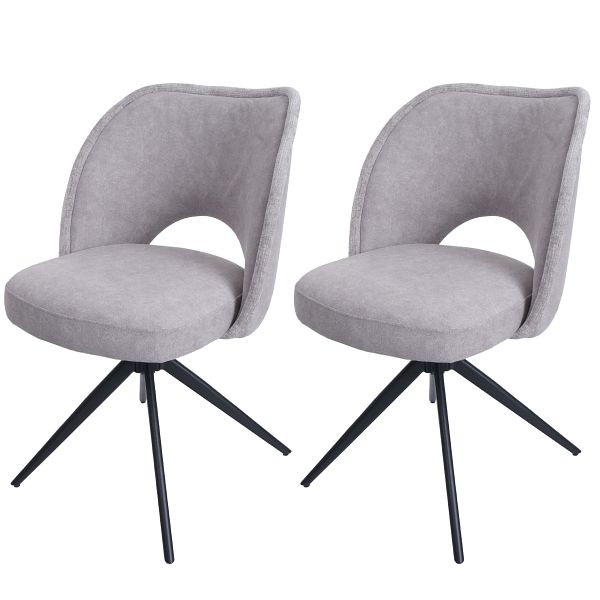 Mendler 2er-Set Esszimmerstuhl HWC-N72, Polster-Küchenstuhl, drehbar Auto-Return, Stoff/Textil (420g/m²) Öko-Tex, hellgrau, 108598