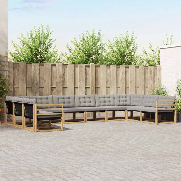 vidaXL Outdoor-Sofagarnitur mit Kissen 10-teilig Weiß und Hellgrau, 3389105