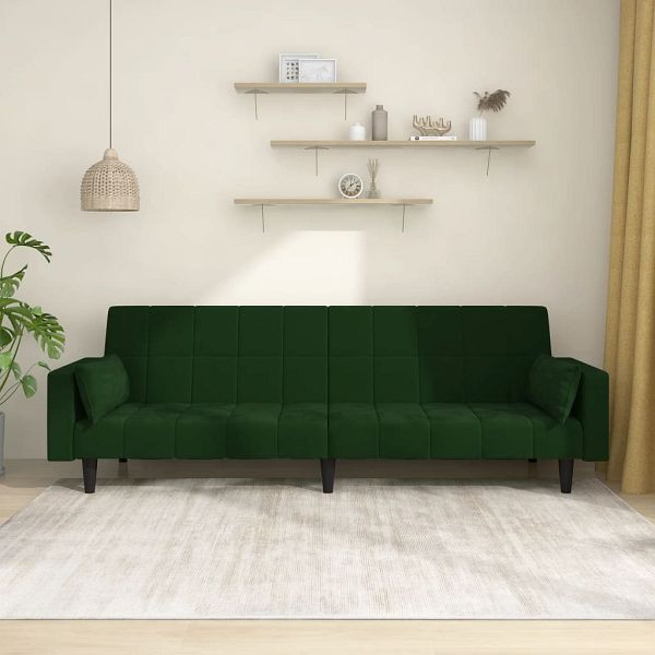 vidaXL Schlafsofa 2-Sitzer mit 2 Kissen Dunkelgrün Samt, 375849
