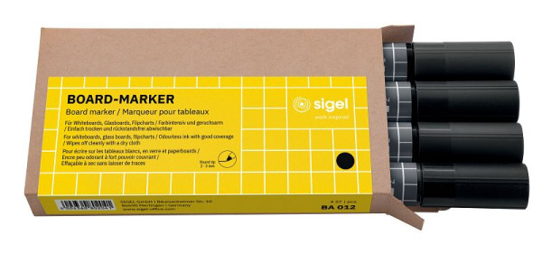 sigel Boardmarker Rundspitze - nachfüllbar, 2 - 3 mm, schwarz, 4 Stück, BA012