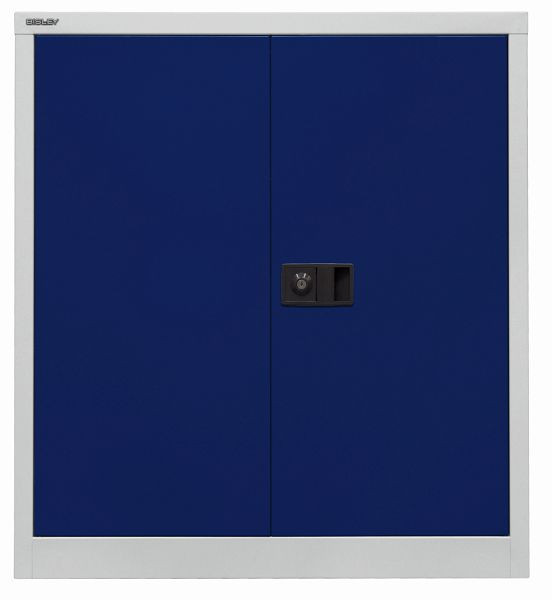 Bisley Flügeltürenschrank Universal, 1 Fachboden, 2 OH, Korpus lichtgrau, Fronten oxfordblau, E402A01505