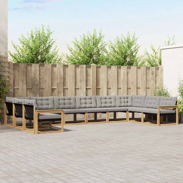 vidaXL Outdoor-Sofagarnitur mit Kissen 10-teilig Weiß und Hellgrau, 3389109