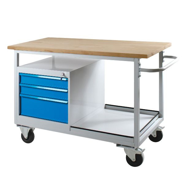 ADB Mobile Eko Werkbank "Typ Tischwagen" mit 3 Schubladen und Ablageboden, RAL7035/5012, 41923