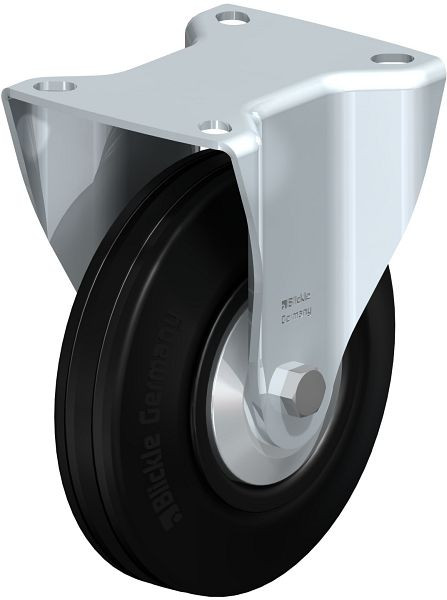 Blickle B-VPP 125R-FA Stahlblech-Bockrolle, mittelschwere Ausführung, mit Anschraubplatte, Vollgummi, Schwarz, 623645