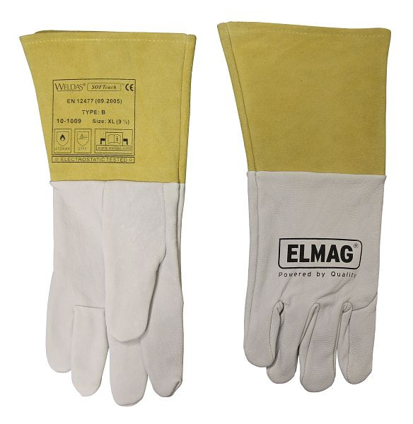 ELMAG 5-Finger-Schweißerhandschuhe WELDAS 10-1009 XL, WIG/TIG aus Ziegen-Vollleder mit Rind-Spaltleder Stulpe, Länge: 35 cm, Größe 9, 5 (1 Paar), 59152