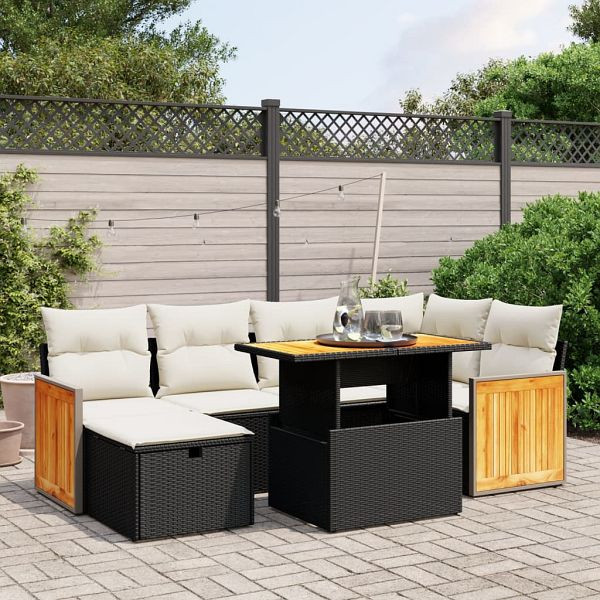 vidaXL 7-teilig Garten-Sofagarnitur mit Kissen Schwarz Poly Rattan, 3276248