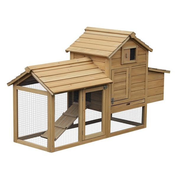 PawHut Hühnerstall Hühnerhaus aus Holz 151,5 x 54 x 87 cm, Freilaufgehege mit 2 Ebenen, 2 Türen, Nistkasten, wasserfestem Dach, D51-108