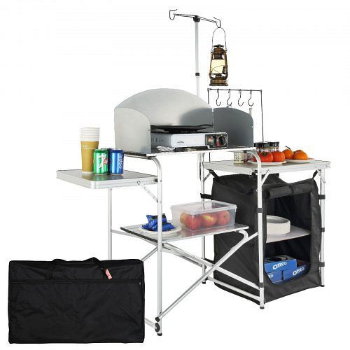 VEVOR Camping Küchentisch Klappbar Tragbarer Kochtisch 1 Schrank & Windschutz, DFBKYDCFHSBDGFR79V0