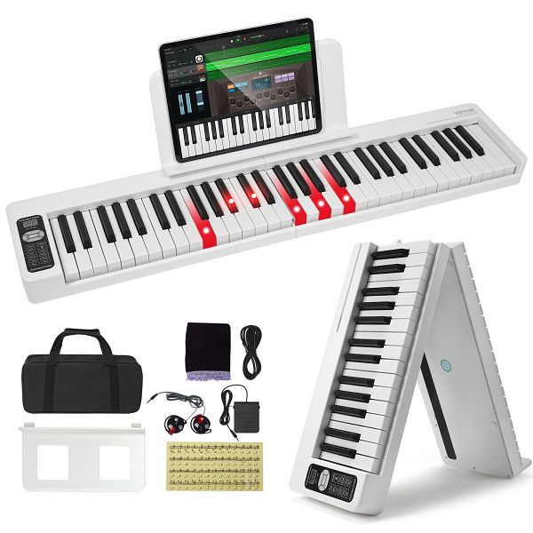 VEVOR 61 Tasten Digitalpiano E-Piano faltbares Klavier Bluetooth MIDI Weiß, ZDSMGQ61JBSW9CBHXV9