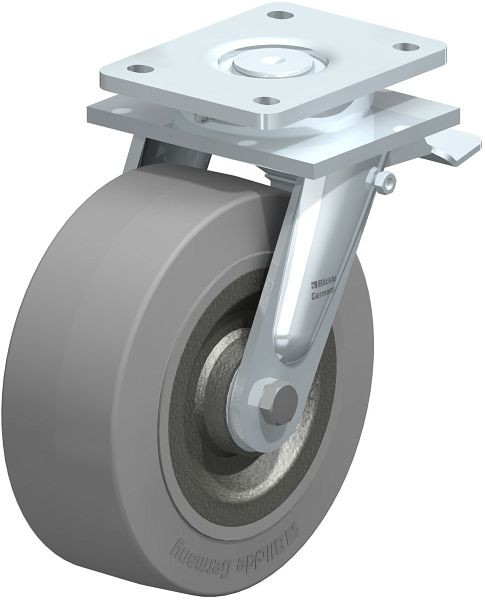 Blickle LO-SE 202K-ST-SG Stahlgeschweißte Schwerlast-Lenkrolle mit Feststeller, Elastik-Vollgummi, Grau, 670273