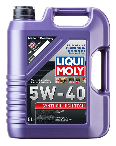 LIQUI MOLY Synthoil High Tech 5W-40, Vollsynthetisches Leichtlauföl, VE: 4 Stück à 5 Liter, 1307