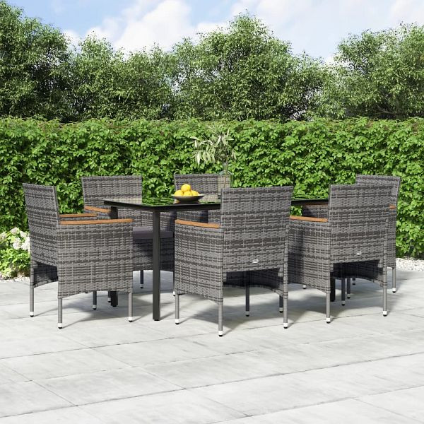 vidaXL 7-teilig Garten-Essgruppe mit Kissen Grau und Schwarz, 3156637