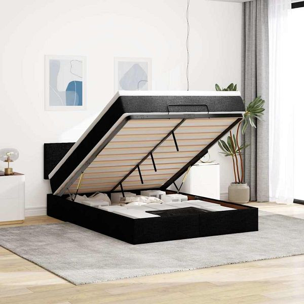 vidaXL Ottomane Bett mit Matratze & LEDs Schwarz 140x190 cm Stoff, 3312224