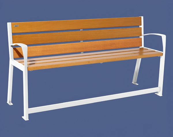 Procity Sitzbank Silaos Für Senioren 6 Holzlatten, Mit Armlehne, Holz & Stahl, 1800 mm, helle Eiche/RAL 9010, 209622.9010.CHEC