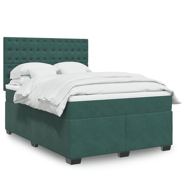 vidaXL Boxspringbett mit Matratze Dunkelgrün 140x190 cm Samt, 3293221