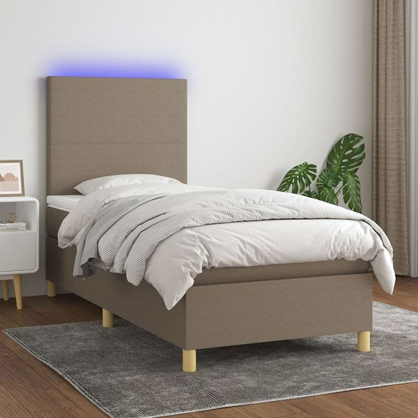 vidaXL Boxspringbett mit Matratze & LED Taupe 90x190 cm Stoff, 3135241