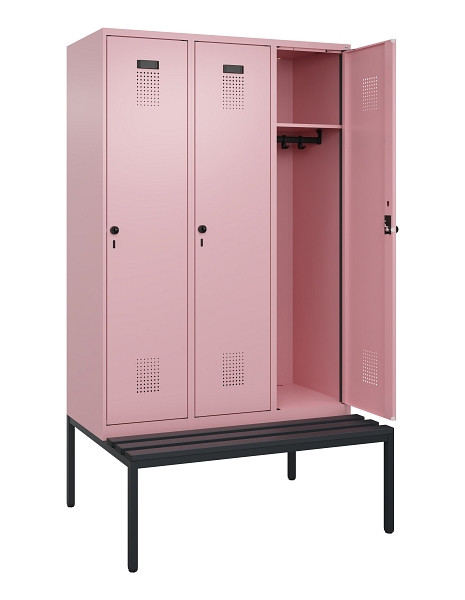 C+P Spind Evolo PLUS, 3 Abteile, 2120x1200x815mm, 3015/3015, Haken 4, Drehriegel, Sitzfläche Kunststoff, Sitzbank, 0490507-32 S10078