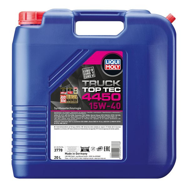 LIQUI MOLY Motoröl Top Tec Truck 4450 15W-40, Kanister Kunststoff, VE: 20 Liter, 3778