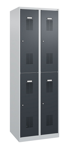C+P Doppelstöckiger Spind Basis PLUS, 2 Abteile, 1850x600x500mm, 7035/7016, Zylinderschloss, 088355-20 S10004