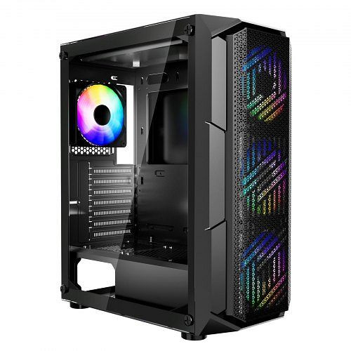VEVOR Mid-Tower PC-Gehäuse, Glas, hoher Luftstrom, Staubfilter, 4x 120 mm ARGB-Lüfter, für GPUs bis 320 mm, ATX/M-ATX/ITX, DNJXZT120MMAXBJ08001V9