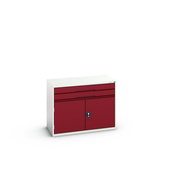 bott verso Schubladenschrank mit Flügeltür, mit 2 Schubladen und Fachboden, BxTxH: 1050 x 550 x 800 mm, Lichtgrau / Purpurrot, 16925216.24