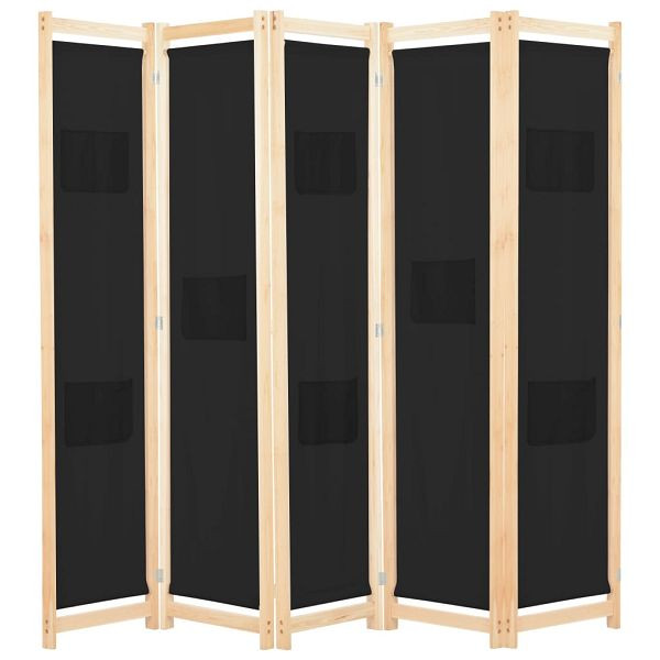 vidaXL 5-teiliger Raumteiler Schwarz 200 x 170 x 4 cm Stoff, 248185