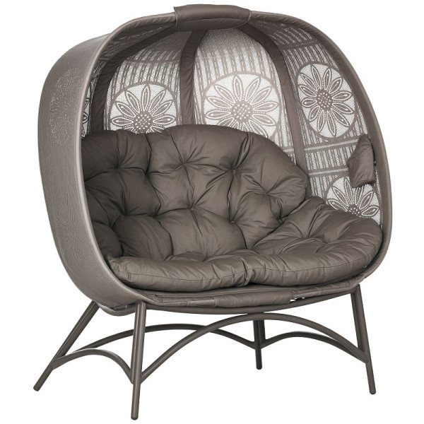Outsunny Gartenstuhl für 2 Personen, klappbar, großes Sitzkissen, Stahlrahmen, Farbe: Sand, 126 x 75 x 142 cm, 84G-055V00SD