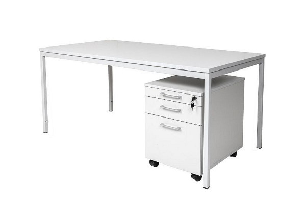 Mades Schreibtisch und Holz Rollcontainer, 3 Schübe, grau, 140x80x75 cm, MAK10786433