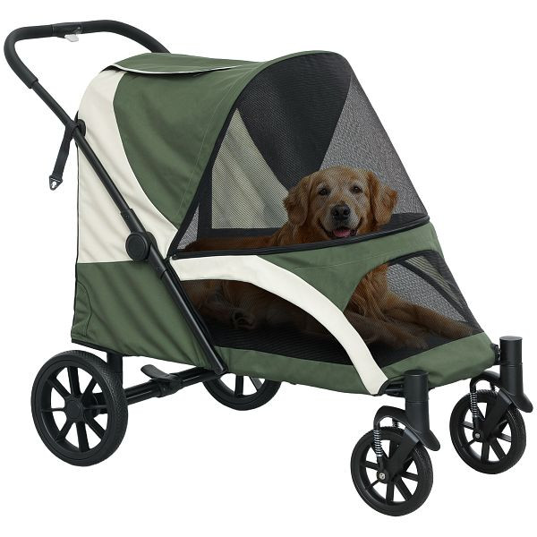 PawHut Hundewagen, Faltbarer Hundebuggy für große Hunde, Haustierwagen mit 4 Rädern, Sicherheitsleinen, Bremsen, Dunkelgrün, D00-210V00DG