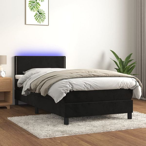 vidaXL Boxspringbett mit Matratze & LED Schwarz 100x200 cm Samt, 3134329