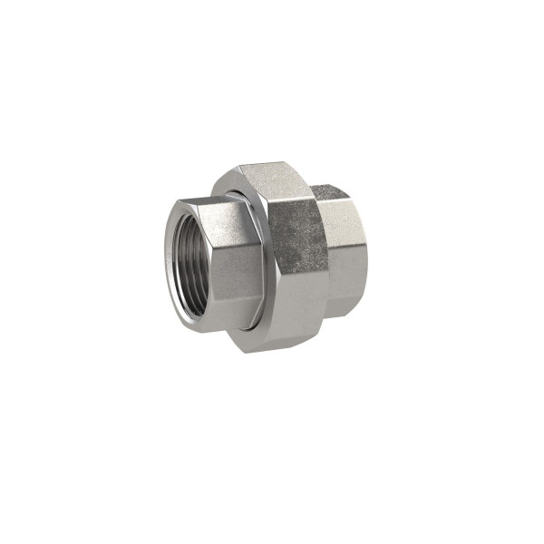 Riegler Lösbarer Doppelgewindenippel, konisch dichtend, G 1/4, IG, SW 30, ES 1.4408, 118786