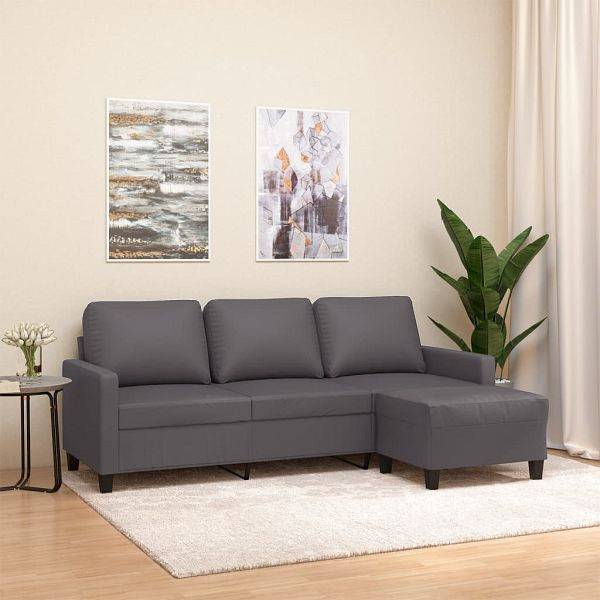 vidaXL 3-Sitzer-Sofa mit Hocker Grau 180 cm Kunstleder, 3201026