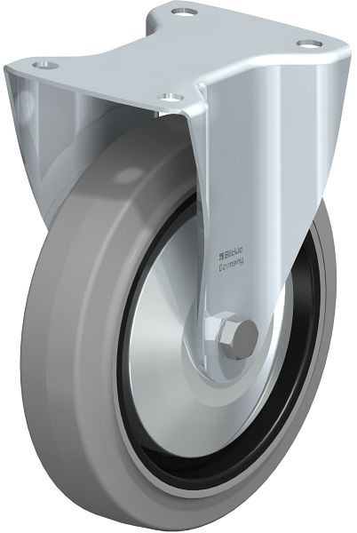 Blickle B-POEV 200KD-SG-FA Stahlblech-Bockrolle, mittelschwere Ausführung, mit Anschraubplatte, Elastik-Vollgummi, Grau, 749089