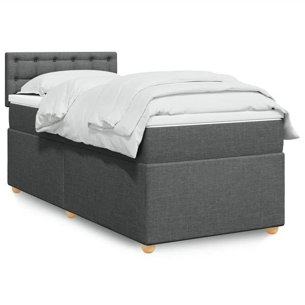 vidaXL Boxspringbett mit Matratze Dunkelgrau 90x190 cm Stoff, 3288850