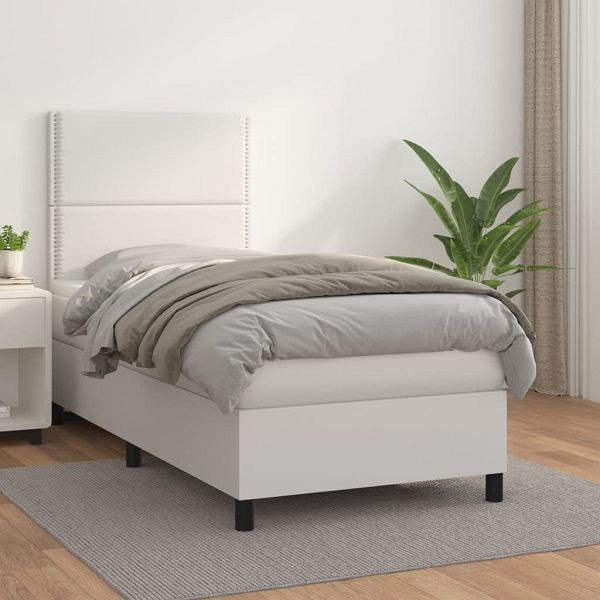 vidaXL Boxspringbett mit Matratze Weiß 100x200 cm Kunstleder, 3142768