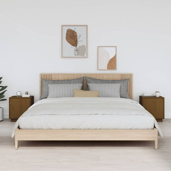 vidaXL Nachttische 2 Stück Honigbraun 40x34x45 cm Massivholz Kiefer, 818282