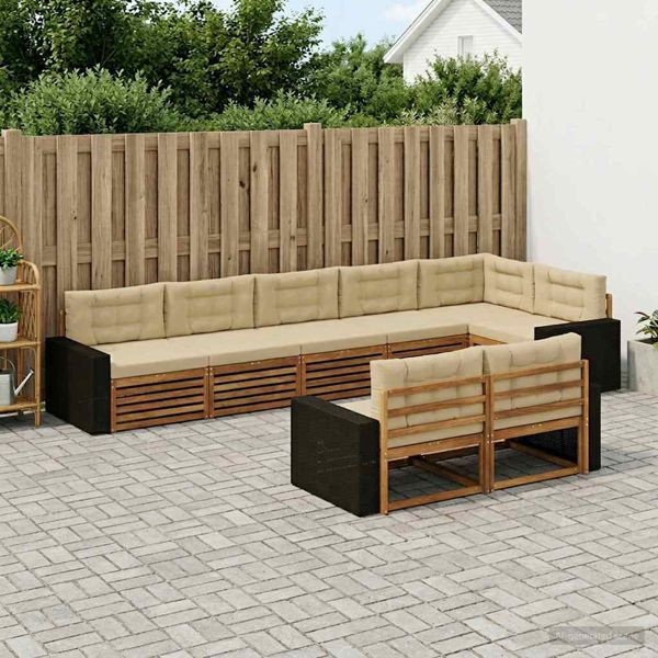 vidaXL Outdoor-Sofagarnitur mit Kissen 8-teilig Natur und Beige, 3383516
