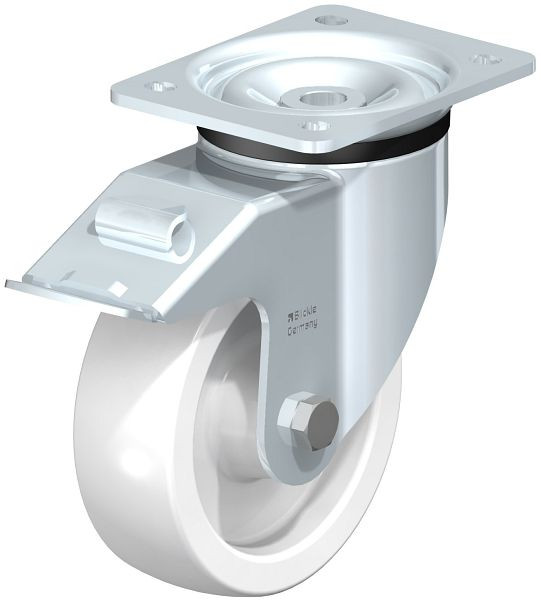 Blickle LK-SPO 150G-FI Stahlblech-Lenkrolle, schwere Ausführung, mit Anschraubplatte & Feststeller, Polyamid, Weiß, 617423