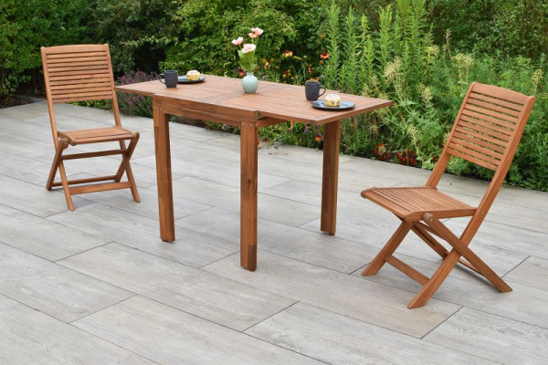 Merxx Bali Set 3-teilig, 2 Klappstühle, 1 Balkonausziehtisch 65 (130) x 70 cm, FSC Akazie, 51150-011