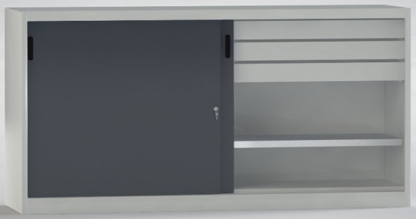 KLW Schiebetürenschrank 1000x2000x525mm, links/rechts 3 Schubladen (800mm, rollengelagert), 1 verstellbarer Fachboden, 7SN-UL1000TB-10S9MRB