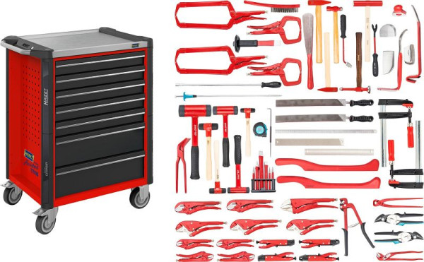 Hazet Werkstattwagen Assistent, Schubfächer, flach: 5x 77x522x398 mm, Anzahl Werkzeuge: 65, 179NX-7/65ALU