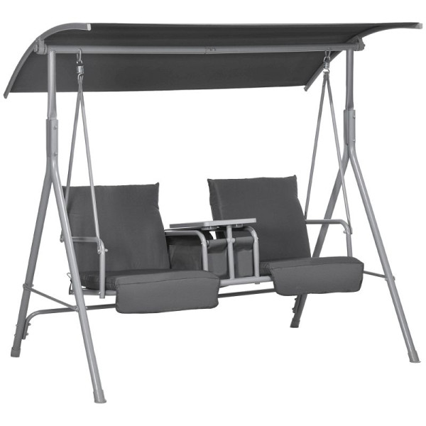Outsunny Hollywoodschaukel, 2-Sitzer, mit Dach und Tisch, Metallrahmen, bis 180 kg, 175x110x165 cm, Schwarz, 84A-057V01GY