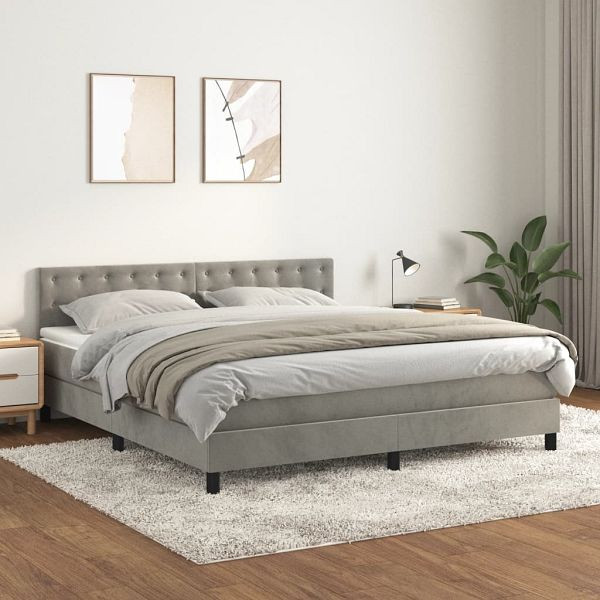 vidaXL Boxspringbett mit Matratze Hellgrau 180x200 cm Samt, 3141557