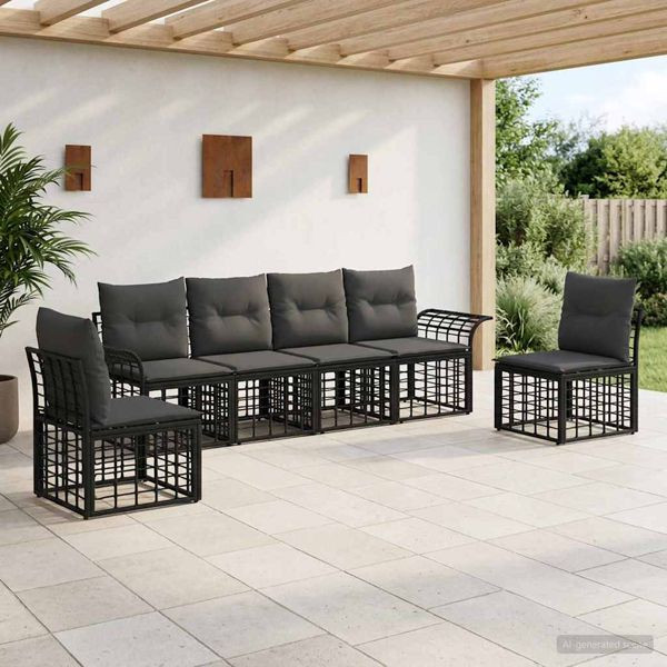 vidaXL Outdoor-Sofagarnitur 6-teilig Schwarz und Dunkelgrau Polyester, 3437663