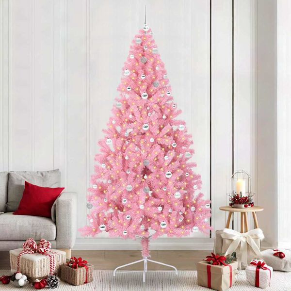 vidaXL Künstlicher vorbeleuchteter Weihnachtsbaum Rosa 240 cm PVC, 3397107