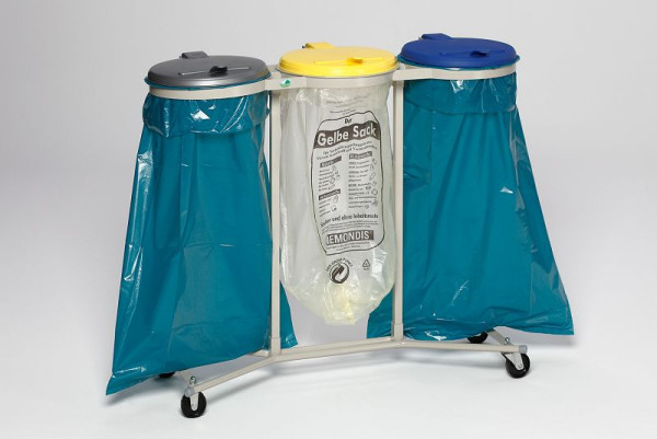 VAR Abfallsammler WS 3-fach, fahrbar (4 Rollen), KS-Deckel gelb, blau, silber, lichtgrau, 1660