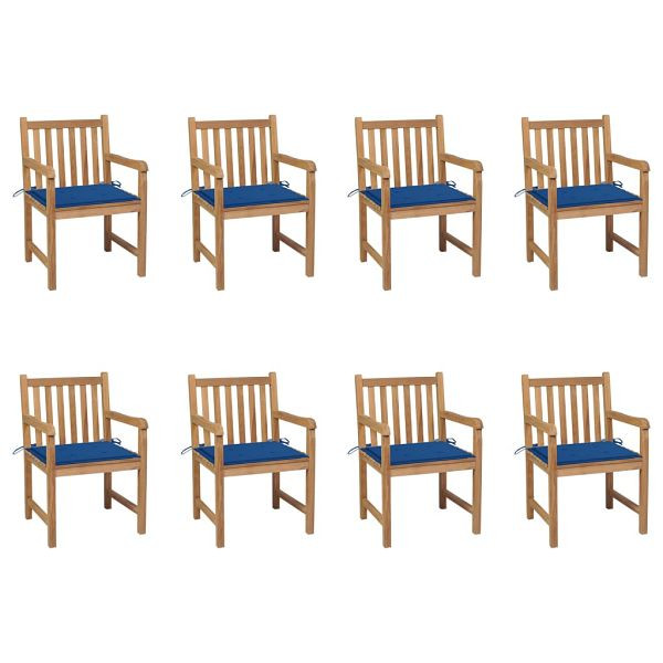 vidaXL Gartenstühle 8 Stück mit Königsblauen Kissen Teak Massivholz, 3073068