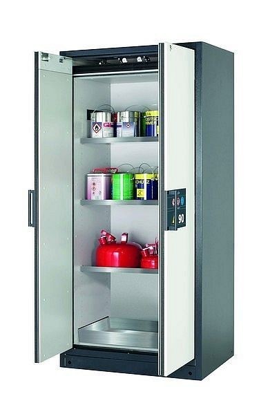 asecos Sicherheitsschrank Q-CLASSIC-90, Q90.195.090 in reinweiß RAL 9010 mit 3x Fachboden (Edelstahl), 30041-050-30049